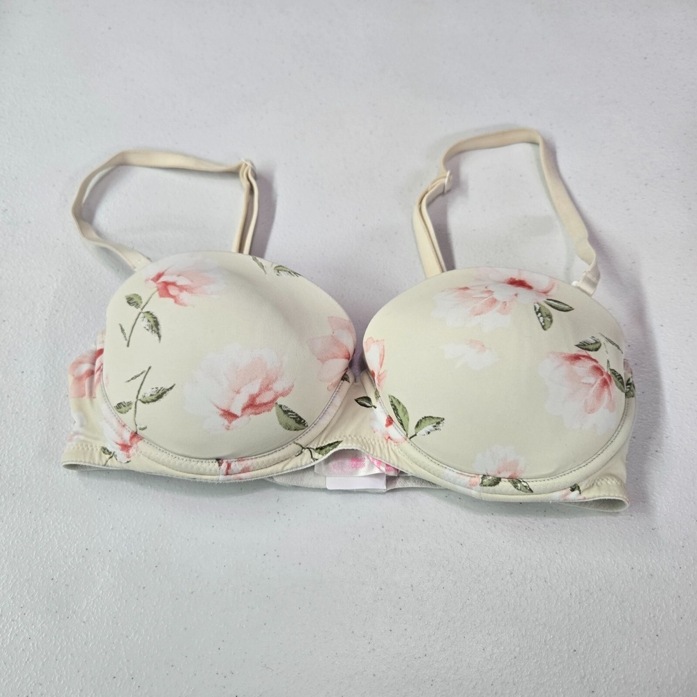 Victoria Secret PINK Women Bra 32C Green Floral Multi Way Push Up Underwire